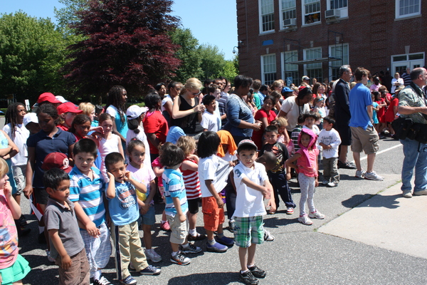 Bridgehampton School students turn out to welcome Ambassador Winston Thompson and his wife, Queenie, on Tuesday morning.