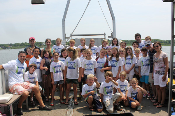 East Quogue students, parents and teachers aboard a Stony Brook Southampton Boat during the Ocean Explorers Camp. CAROL MORAN