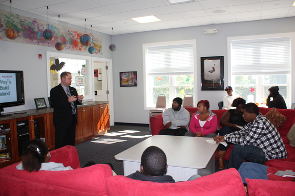 Joe Perillo, a career placement specialist with United Way of Long Island, delivered a presentation about YouthBuild Long Island at an information session in Flanders last week. ROHMA ABBAS