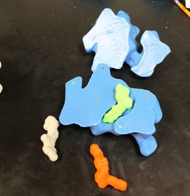 Plastic protein models assembled by the recently purchased three-dimensional printer at the Westhampton Beach High School. KYLE CAMPBELL