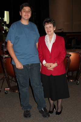 Bozenna Urbanowicz Gilbride, who survived the Holocaust as a child, with Liam Gilmartin, 15, a sophomore at the Westhampton Beach High School. BY CAROL MORAN