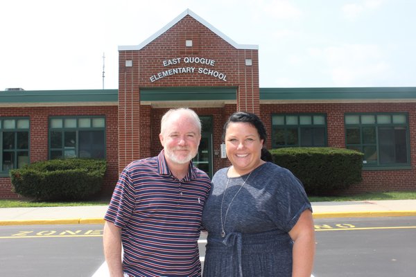 East Quogue Superintendent Robert Long stands beside the new Assistant Principal Kelly Freeborn. VALERIE GORDON