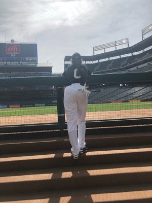 East Hampton senior Becca Kuperschmid enjoying the sights at Globe Life Park in Arlington, Texas, the home of the Texas Rangers.