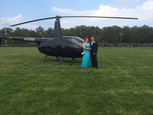 Danielle Mignogna and Nick D'Amato arrived at the Eastport South Manor prom in an R-44 helicopter. COURTESY NICK D'AMATO