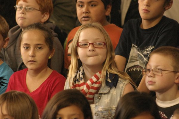 Fourth graders attend the Hampton Bays Elementary American Heroes Program ceremony and lucheon Friday afternoon. KYLE CAMPBELL