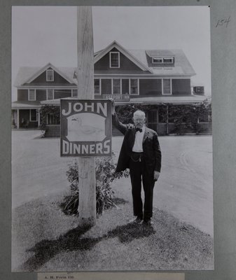 John Westerhoff in front of the Eastport Inn, 1920. In 1900, John Westerhoff opened the restaurant John Duck at the Eastport Inn, famous for its “Duck Dinners” and its signature dish of duck with Bing cherries and cole slaw. His son, Ben, moved it to Southampton under the name John Duck, Jr. in 1936. It hosted the likes of Woody Allen, Elizabeth Taylor and Richard Burton and countless locals. Failing to bow to the trendy tastes of summer crowds, it closed its doors in 2008. COURTESY NATIONAL ARCHIVES