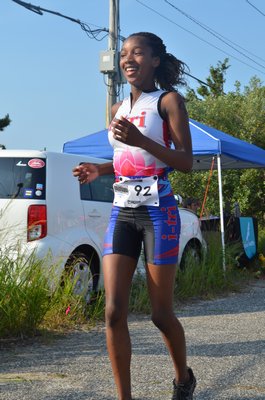 Leslie Samuel was the first i-Tri girl to finish Saturday morning's Hamptons Youth Triathlon. KIM COVELL