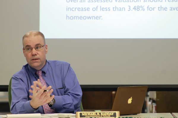 Westhampton Beach Superintendent Michael Radday during Monday night's board of education meeting. KYLE CAMPBELL