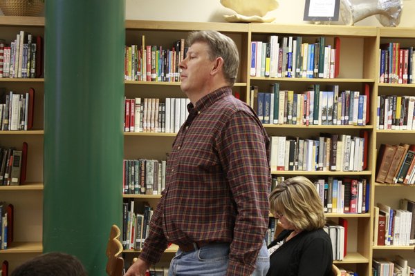 Westhampton resident Steve Wisnoski speaks during Monday night's Westhampton Beach Board of Education meeting. KYLE CAMPBELL