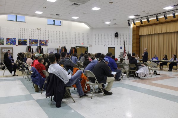 More than 70 parents, students and teachers attended Wednesday night's East Quogue Board of Education meeting. KYLE CAMPBELL