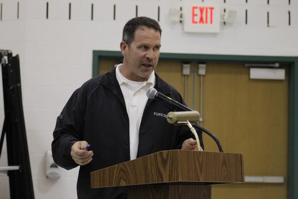 East Quogue resident Steve Dorn addresses the East Quogue Board of Education on Wednesday night. KYLE CAMPBELL