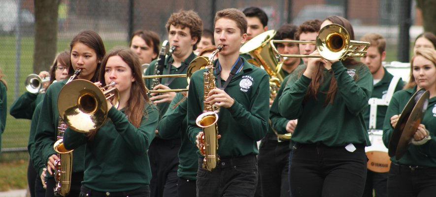 The Westhampton Beach High School marching band led the way during the school's annual homecoming parade through Westhampton Beach Village. KYLE CAMPBELL