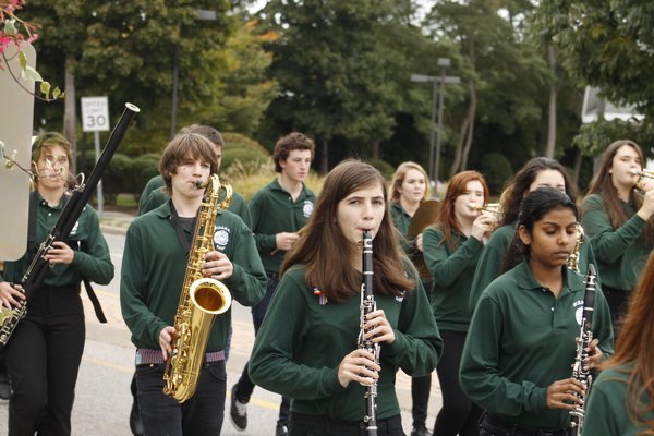 The Westhampton Beach High School marching band led the way during the school's annual homecoming parade through Westhampton Beach Village. KYLE CAMPBELL