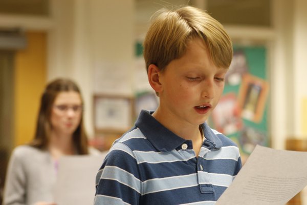 Westhampton Beach Middle School sixth grader Daniel Cooper talks about Common Core math practices during Monday night's Westhampton Beach Board of Education meeting. KYLE CAMPBELL