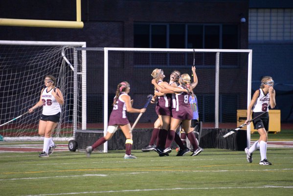 The Lady Bonackers rejoice in their lone goal last week in Southampton that won the game. MICHELLE MALONE