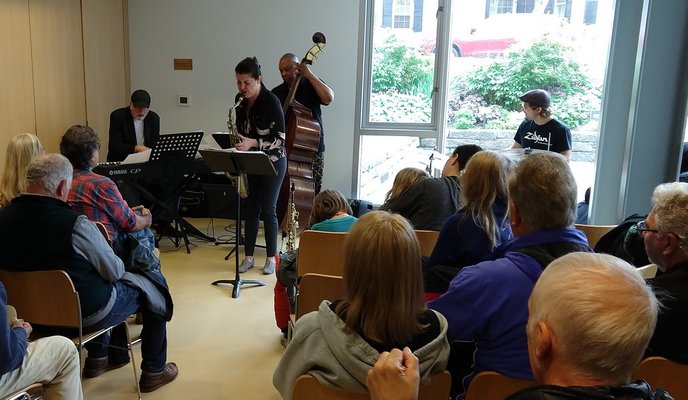 A jam session with Ada Rovatti on saxaphone at the John Jermain Memorial Library during the Sag Harbor Cultural District weekend in 2018. ERIC COHEN