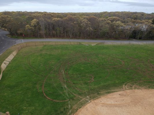 A drone photo of the Maidstone Park baseball field damage. COURTEST ANDY GAITES.
