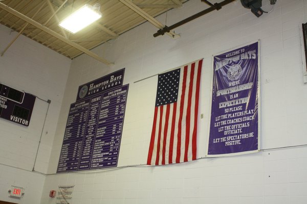 Sportsmanship banners, like this one at Hampton Bays, have become common in high schools, helping to serve as a reminder of what's expected from everyone associated with high school athletics. CAILIN RILEY