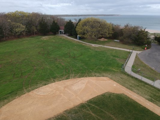 The damage to the Maidstone Park baseball field.   COURTESY JOANNE PILGRIM
