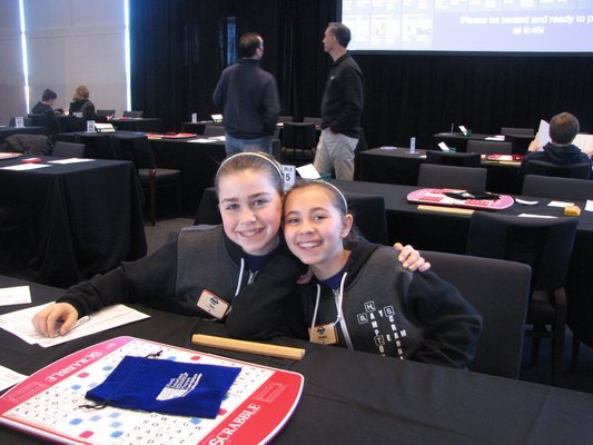 Shaina Pierce and Tara Brochu at the Scrabble tournament. HAMPTON BAYS MIDDLE SCHOOL SCRABBLE CLUB