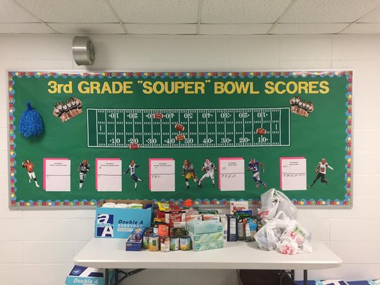 One of the scoreboards for the Eastport Elementary Souper Bowl fundraiser. COURTESY EASTPORT ELEMENTARY