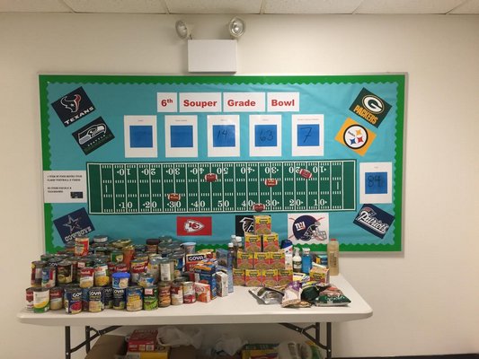 One of the scoreboards for the Eastport Elementary Souper Bowl fundraiser. COURTESY EASTPORT ELEMENTARY