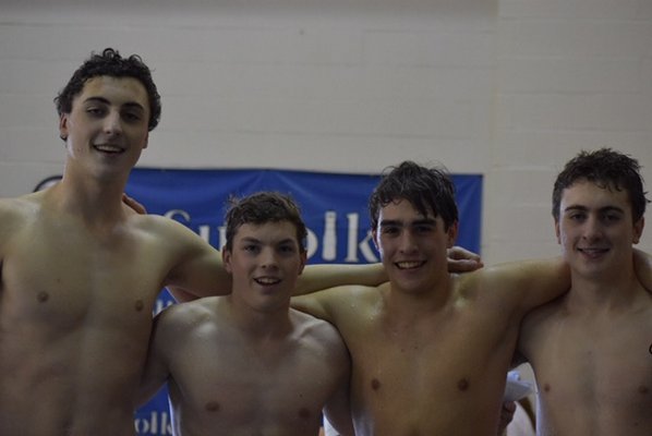 The 200-yard freestyle relay team of, from left, Ethan McCormac, Ryan Duryea, Aidan Forst and Owen McCormac qualified for states this past weekend.