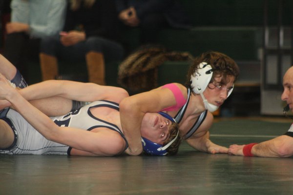 Westhampton Beach's Jay Montagna pinned Ben Lindberg of Rocky Point in less than two minutes at 126 pounds, and also went 3-0 at the Cory Hubbard Duals. CAILIN RILEY
