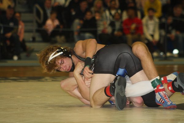 Westhampton Beach sophomore Jackson Hulse won the county title at 160 pounds, becoming the youngest Hurricane wrestler to win a county crown. CAILIN RILEY