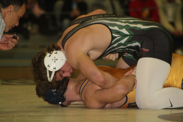 Westhampton Beach senior Liam McIntyre won the county title at 195 pounds, defending his title from last year. CAILIN RILEY