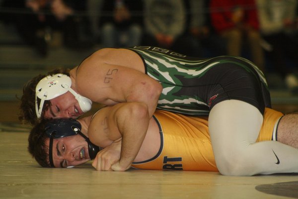 Westhampton Beach senior Liam McIntyre won the county title at 195 pounds, defending his title from last year. CAILIN RILEY