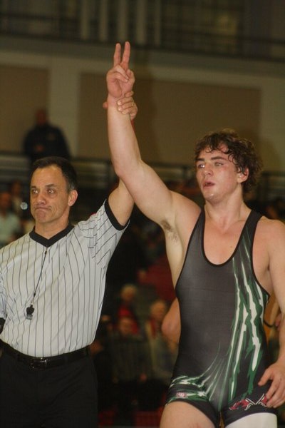 Westhampton Beach senior Liam McIntyre (195 pounds) won his second straight county title on Sunday night. His teammate, sophomore Jackson Hulse, also won a county crown, marking the first time in program history that the Hurricanes have had two county champs in one season. CAILIN RILEY