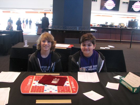 Willy Kraus and Christian Pensa at the Scrabble tournament. HAMPTON BAYS MIDDLE SCHOOL SCRABBLE CLUB