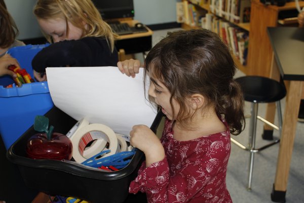 The first grade class at the Remsenburg-Speonk Elementary School uses the new STREAM Lab during their science class. KATE RIGA