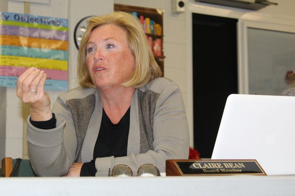 Board of Education member Claire Bean speaks during the discussion on class rank. KATE RIGA