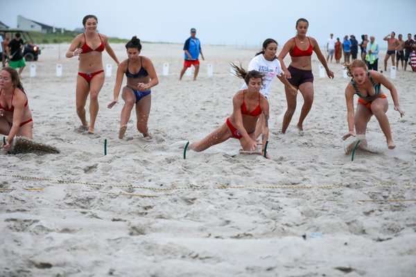 Female guards in the beach flags competition.