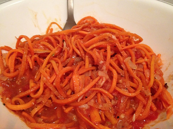 For a healthier twist on spaghetti, use carrots instead of pasta.