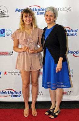 Reilly Rose Schombs from Pierson winner best lead female in a play with presenter Amie Sponza. TOM KOCHIE