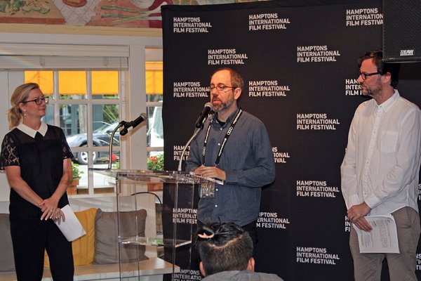 Director Robert Behar accepting the Victor Rabinowitz and Joanne Grant Award for Social Justice for "The Silence of Others." TOM KOCHIE