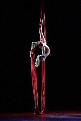 Aerial Artist Laura Haley performs during Our Fabulous Variety Show's 22nd holiday production "Cirque du Fabuleux" this weekend at Guild Hall. TOM KOCHIE