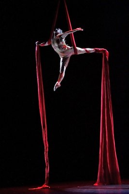 Aerial Artist Laura Haley performs during Our Fabulous Variety Show's 22nd holiday production "Cirque du Fabuleux" this weekend at Guild Hall. TOM KOCHIE