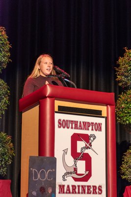 The Southampton School District added two more names to its Wall of Distinction on Friday evening: The Reverend Marvin Dozier and Lawrence Lechmanski. The wall recognizes individuals who have supported and improved the education of the district’s students. Ashley Oliver speaks Lawrence "Doc" Lechmanski. WILSON GREEN PHOTOS