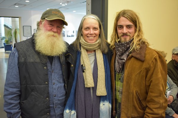 Scott and Megan Chaskey of Quail Hill Farm with Johnny Wild of Bayard Cutting Arboretum at the Long Island Regional Seed Consortium's third annual seed swap. BRENDAN J. O'REILLY