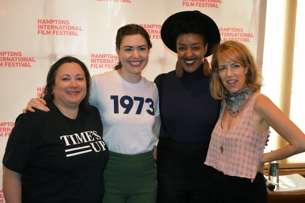 Melissa Silverstein, moderator, with panelists Cait Cortelyou, Sontenish Myers and Nancy Schwartzman at Rowdy Hall in East Hampton for the 'Our Bodies, Our Stories' panel at the Hamptons International Film Festival.  BRENDAN J. O'REILLY