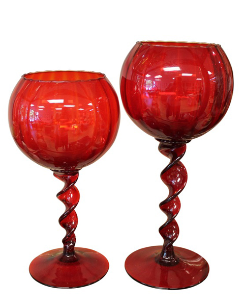 Hand Blown Red Glass Compotes from Bridges Over Time.