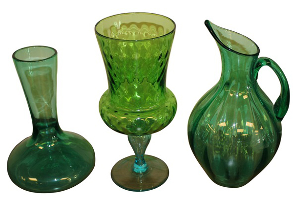 Hand Blown Green Glass from Bridges Over Time.