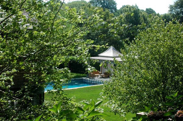 Pool cabanas seen from hilltop