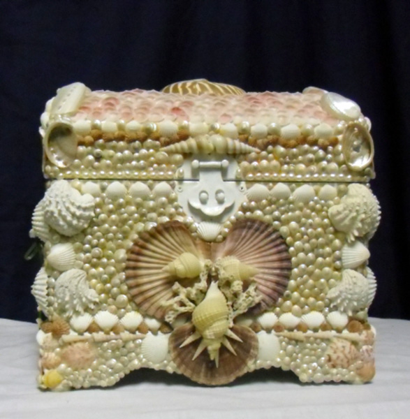 Shell-encrusted box by Fauxtiques in East Hampton.