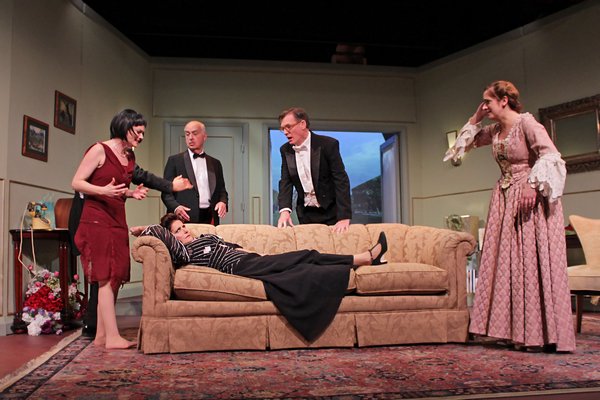 Cesa Pleger, Catherine Maloney on the couch, Terrance Fiore, Matthew Conlon and Amanda Griemsmann in 'A Comedy of Tenors' at Quogue Community Hall. TOM KOCHIE