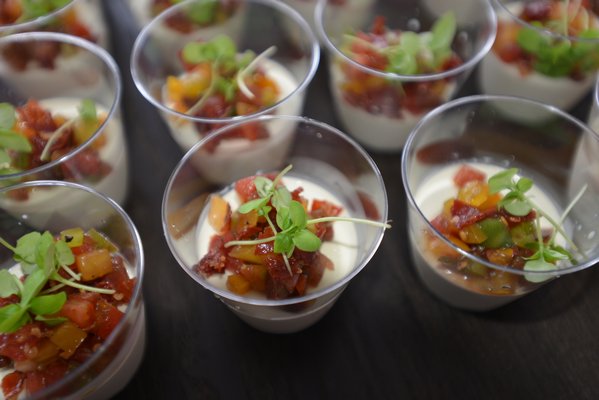 Chef Joseph Realmuto and Chef Jessica Craig from Nick & Toni's were serving N&T Garden Basil Panna Cotta with Heirloom Tomatoes and Crisp Prosciutto at the Chefs Dinner. ALEX GOETZFRIED